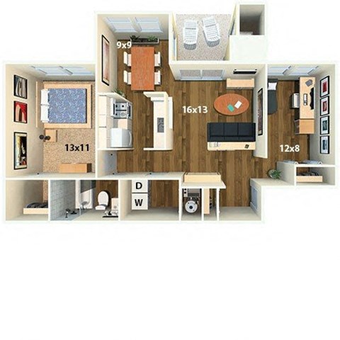 1 Bed 1 Bath Beechwood Floorplan